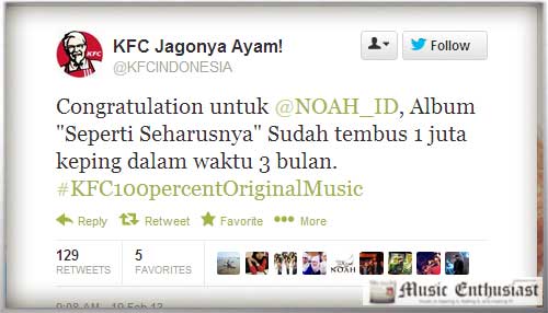 cd noah 1 juta kopi kfc